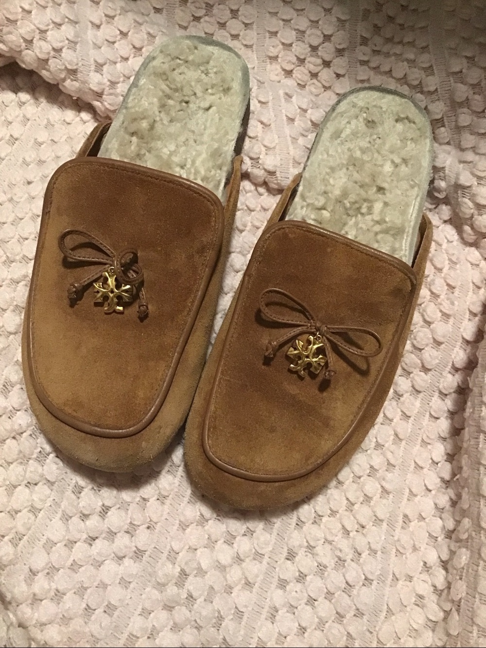 Tory Burch Brown Suede Slip-On with Gold Logo Accent